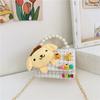 Bolso cuadrado pequeño de moda para niños, bolso cruzado de cadena moderna, lindo bolso de mano de perlas, mochila pequeña para niñas de color contrastante, venta al por mayor