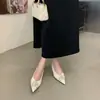 Sapatos de Salto Alto Agulha Apontada com Fivela Quadrada de Strass Estilo Francês para Mulheres, Novo Modelo Verão 2026, Elegante Versátil Moda