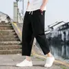 Pantalones de Verano para Hombre Delgados Estilo Coreano Marca de Moda Algodón Lino Combinación con Todo Casual Holgados Guapos Rectos Lino Largo hasta el Tobillo