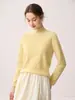 Suéter de punto para mujer 100% cachemira pura, nuevo estilo de otoño, calibre 12, cuello medio alto, diseño de dobladillo enrollado, color liso, capa base