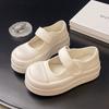Zapatos Mary Jane de Verano para Mujer Suela Gruesa Aumentados Zapatos Blancos Transpirables Calados con Falda Versátiles Casuales Perezosos