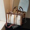 Bolsa de lona única externa feminina grande capacidade 2024 nova cor contraste bolsa de ombro bolsa transversal bolsa escolar bolsa de viagem