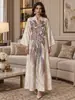 Bordado de lentejuelas florales tridimensional de alta resistencia, bata larga y fluida de corte holgado, vestido estampado, ropa para mujer transfronteriza, disponible en varios colores