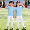 Conjunto de Pantalones Largos de Verano para Estudiantes de Primaria y Jardín de Infancia, Conjunto de Dos Piezas, Camiseta de Algodón Puro de Manga Corta de Color, Pantalones Blancos