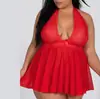 Popular al por mayor transfronterizo europeo y americano Lencería sexy de encaje hueca transparente con cuello halter talla grande camisón sexy de lencería