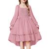 Vestido de Ruffle Cuadrado de Manga Larga Acampanado Europeo y Americano para Primavera y Verano La Ropa Infantil de Manga Larga Transfronteriza Más Popular de Amazon