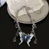 Cadena para Clavícula con Borla de Cristal con Cuentas, Mariposa Tachonada con Diamantes Azules de Ensueño, Collar de Lujo Ligero de Gama Alta, Dulce y Fresco, Moderno para Chicas Populares