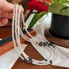 Cadena para Clavícula Retro Brillante Blanco Frío Perla Shijia Lapislázuli Natural Simple, Moderna y Versátil Collar para Mujer