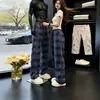 Pantalones de cuadros escoceses para hombre y mujer, holgados para primavera y otoño, pantalones anchos de pareja, casuales, buena caída, pantalones largos de pierna recta
