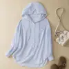2026 Novo Estilo de Verão Roupas com Capuz Respiráveis Proteção Solar Camisa com Ar Condicionado Camisa de Manga Longa Jaqueta Top Solto Emagrecedor para Mulheres