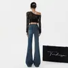 Jeans de Micro-Bota para Mujer, Estilo Americano Patchwork Retro Primavera 2026 Nuevos Pantalones Acampanados Elásticos de Cintura Alta Ajustados