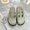 Versão em Pele de Ovelha ~ Cabeça de Boneca Fofa Sapatos Mueller Planos Dupla Correia Vazados Mary Jane Sapatos Femininos Primavera e Outono Novo Sola Grossa Simples