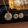 Moda en joyería árabe de Oriente Medio, collar circular hueco de circonita y conjunto de pendientes, accesorios para vestido de novia