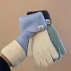 Novas Luvas de Lã Tricotada Azuis para Outono e Inverno para Mulheres, Compatíveis com Tela de Toque, Sem Dedos, Espessas, Quentes, Com Cinco Dedos, Adequadas para Ciclismo e Estudantes