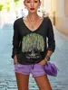 Camiseta de manga larga con cuello en V para mujer, europea y americana, transfronteriza, con diseño de estampado digital, estilo suelto y casual, nueva colección de primavera