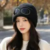 Gafas de Aviador de Moda Gorro Tejido Otoño e Invierno Forrado de Lana Caliente Gorro de Lana Hombres y Mujeres Estilo Coreano Combinable para Todo Sombrero para el Frío de Moda