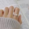 Anillo de plata con perlas y cuentas de plata para mujer, ligero, de lujo, cibernético, ajustable y de moda.