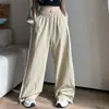 Calça Listrada Estilo Coreano Nova para Primavera e Verão 2026, Calça Longa Casual de Secagem Rápida com Design Lateral, Calça de Trabalho Retro Slim-Fit