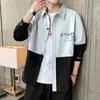Camisa casual estilosa e moderna para homens, de manga longa, corte solto, versão coreana para primavera e outono de 2024, camisa de marca da moda com blocos de cor