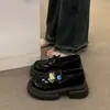 Zapatos Retro Negros de Suela Gruesa Estilo Británico Pequeños de Cuero para Mujer Mary Jane Slip-On Mocasines Flats 2025 Otoño Nuevo Estilo