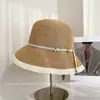 Sombrero de Pescador de Moda con Banda de Color Bloqueado y Tres Nudos para Mujer, Sombrero de Paja Elegante Versátil de Verano con Protección Solar para Vacaciones y Viajes