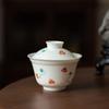 Tigela de cobertura de caqui pintada à mão, chá único, porcelana branca, estilo chinês, retrô, doméstico, pneu fino, cerâmica fofa, conjunto de chá kung fu com tampa