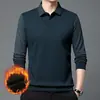 Suéter Masculino Quente com Forro de Lã Espesso Falso Duas Peças Outono e Inverno Camisa de Gola Camisa Base Casual Moda para Meia-Idade e Idosos