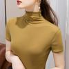 Camiseta de cuello alto básica para mujer 2025 Nuevo estilo europeo Nuevo estilo para mujer Malla elástica Estilo occidental Camisa pequeña Top interior elegante