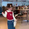 Top de encaje a cuadros súper lindo y elegante para bebés, dulce camiseta de manga larga, base de otoño de imitación de dos piezas