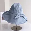 Sombrero de Cubo de Moda de Ala Ancha con Lazo Sencillo para Mujer, Nuevo Sombrero de Tela Versátil Casual de Verano con Protección Solar