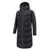 Relleno 80% de plumón, logo personalizado, chaqueta larga de plumón, abrigo con capucha unisex, a prueba de viento e impermeable, adecuado para entrenamiento de invierno y para proporcionar calor