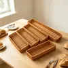 Cesta rectangular de mimbre para cubiertos y tenedores cesta de ratán para frutas cesta larga de almacenamiento cesta para aperitivos de mesa cesta de frutas cesta de verduras