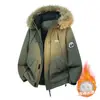 Parka de Trabajo Woodpecker para Hombres y Mujeres 2025 Nueva Invierno Cuello de Piel Engrosada Forro Polar Chaqueta de Plumas Súper Bonita