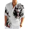 Camisa de botão digital 3D popular europeia e americana transfronteiriça com gola alta, camisa casual de manga longa para primavera e outono