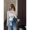 Camiseta moderna de cuello en U, cómoda y cálida, perfecta para usar en capas o sola, efecto adelgazante, prenda básica para mujer, nueva colección otoño/invierno 2026, H090719