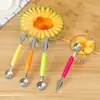 Cuchara Multifuncional para Helado de Sandía, Cuchillo de Acero Inoxidable de Doble Cabeza con Surcos para Tallar, Cuchara para Bandejas de Frutas de Hotel