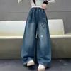 Pantalones Anchos Nuevos para Niños Mayores, Temporada Primavera y Otoño 2026, Jeans Versátiles Estilo Coreano, Pantalones Rectos Bordados de Moda para Niñas