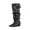 Botas largas de caña alta, modelo nuevo 2026, con hebilla, punta fina, diseño plisado para primavera y otoño, caña ancha, estilo nicho de botas de montar.