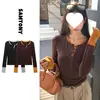 Camiseta Confortável Costurada Estilo Coreano Falso Duas Peças Slim Fit Manga Longa Camisa Base T-shirt de Cor Blocada Aberta Estilo Francês Top Feminino