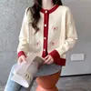 Novo Suéter Japonês Outono e Inverno Feminino Gola Redonda Manga Longa Laço Cor Contrastante Cardigan de Tricô Suave e Doce Jaqueta Top