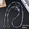 Lujoso y de Alta Gama Cadena Larga de Cordón Cruzado con Perlas de Cristal y Osito Full Diamante Cadena para Colgar en el Cuerpo Funda de Teléfono Bolso Colgante Universal para Mujeres