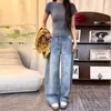 Jeans Scythe para Mujer 2026 Nuevo Diseño de Tendencia de Moda Corte Relajado Lavados Bordes Crudos Pantalones de Pierna Ancha Scythe