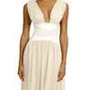 Elegante vestido longo estilo europeu e americano com tecido fluido, decote em V profundo, costas nuas, acinturado, modelador, adequado para festas noturnas e eventos