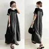 En stock verano 2026 nuevo estilo más vendido moda cuello en V cuello redondo bloques de color manga corta vestido holgado 3 colores