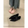 Zapatos Mary Jane de Tacón Grueso Estilo Francés con Punta para Mujer 2025 Nuevo Ante Bajos Slip-On Versátiles Zapatos Individuales