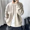 Cárdigan de Lana Estilo Japonés para Hombre Primavera y Otoño Estilo de Hong Kong Tejido de Punto Chaqueta de Cuello Redondo Simple Holgada Chaqueta de Tejido de Punto Engrosada