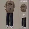 Traje de Manga Corta Estilo Japonés para Hombre Verano Estilo Hong Kong Casual Elegante Ins Moderno Conjunto Completo de Camiseta para Hombre con Pantalones Largos