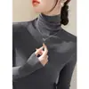 Top Base de Punto Gris de Cuello Alto para Mujer, Otoño/Invierno, Se Usa Debajo de Chaquetas, Suave y Ajustado, Top de Cuello Alto
