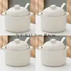 Olla de Cerámica Impermeable para Estofado Tazón Doméstico para Huevo al Vapor con Tapa Tazón para Natillas al Vapor Olla de Barro Taza para Sopa Individual Olla Pequeña para Estofado