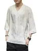 Camiseta de verano fina de manga tres cuartos, jacquard, tacto frío, seda de hielo, estilo chino, corte holgado, con estampado de dragón, camiseta tradicional Hanfu para hombre, estilo antiguo